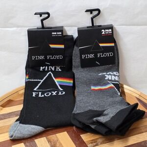 Pink Floyd Dark Side of the Moon Socks 2 Pair Set Mens One Size 7-12 Black Grey